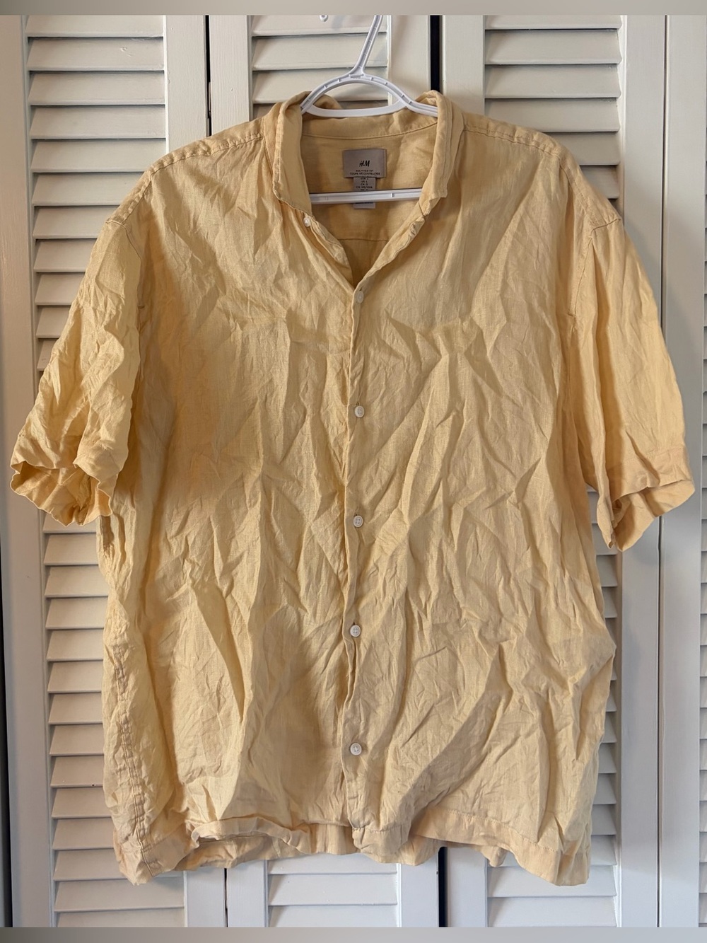 H&M Yellow Short Sleeve Relaxed Fit Linen Button Down Size Large